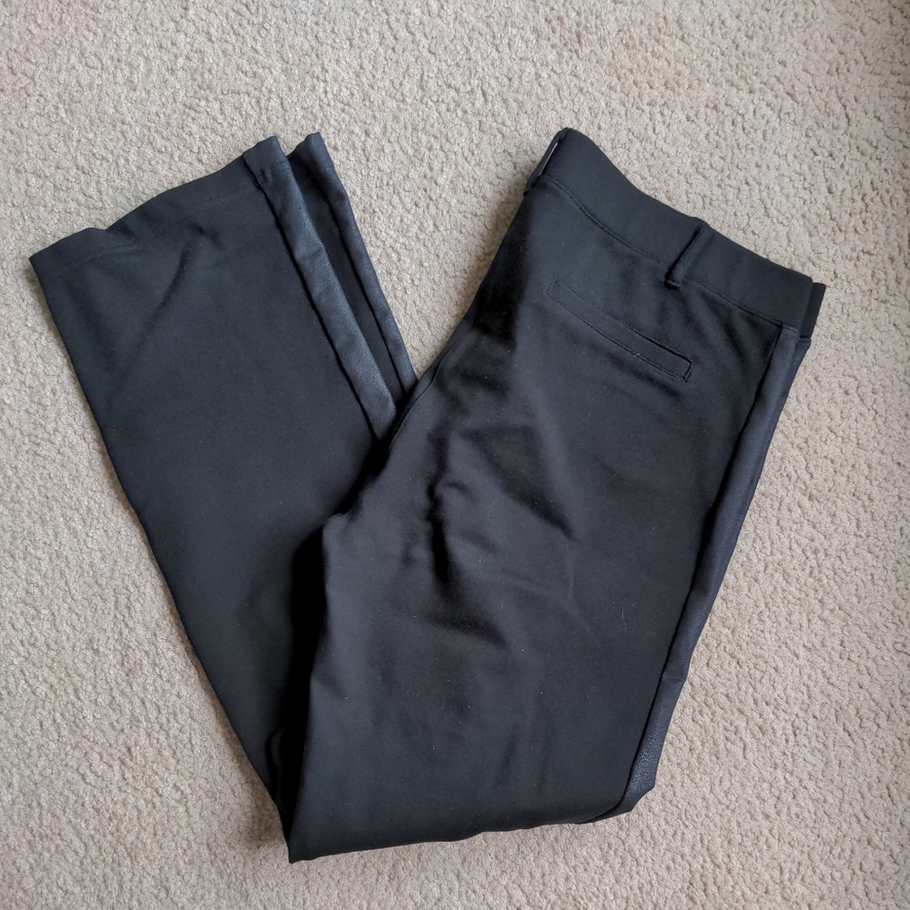 Betabrand Dress Yoga Pants black tuxedo stripe